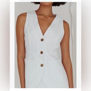 Drahance Womens Linen Waistcoat 3 Button Sleeveless Blazer Casual  Vest